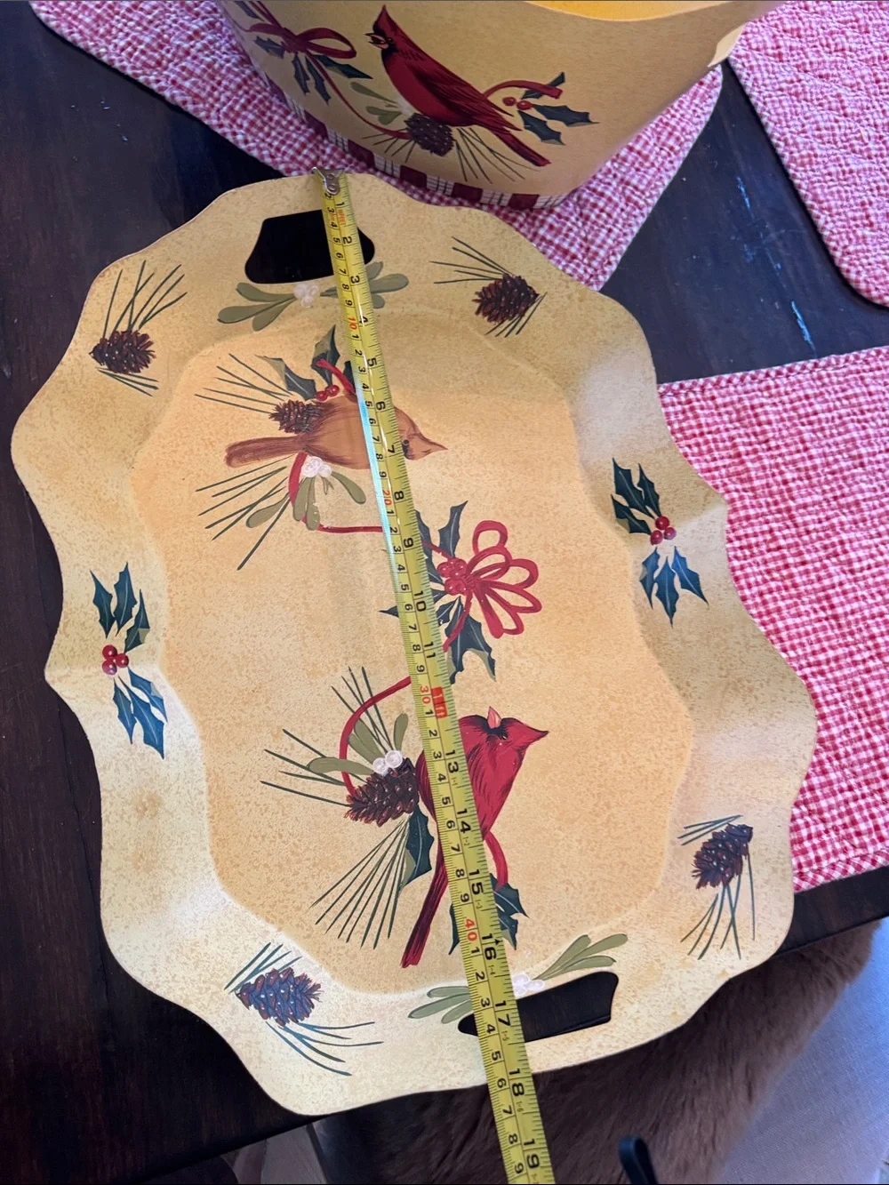 Lenox Winter Greetings Holiday Cardinal Decorative Tray and Basket Set - Yellow